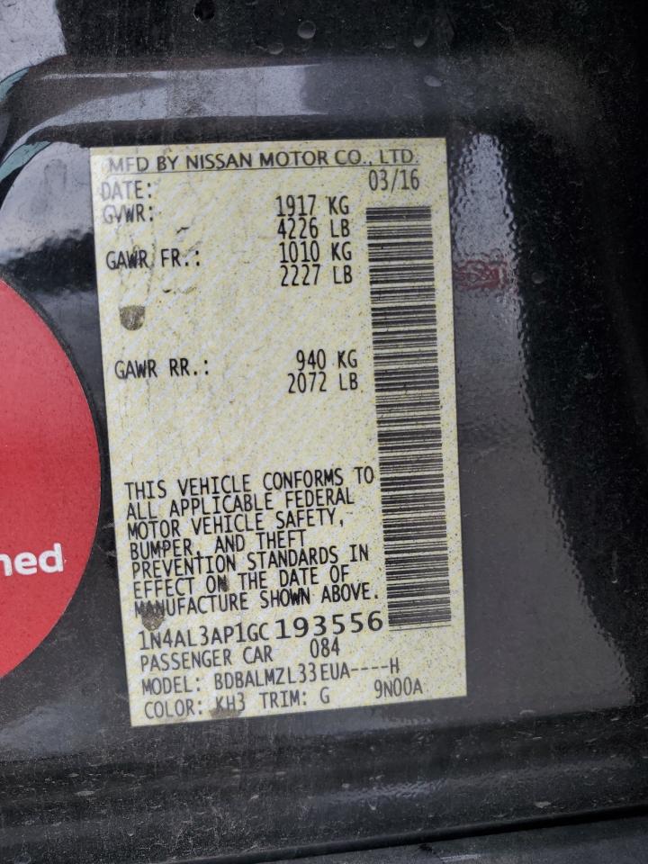 2016 Nissan Altima 2.5 VIN: 1N4AL3AP1GC193556 Lot: 91798505