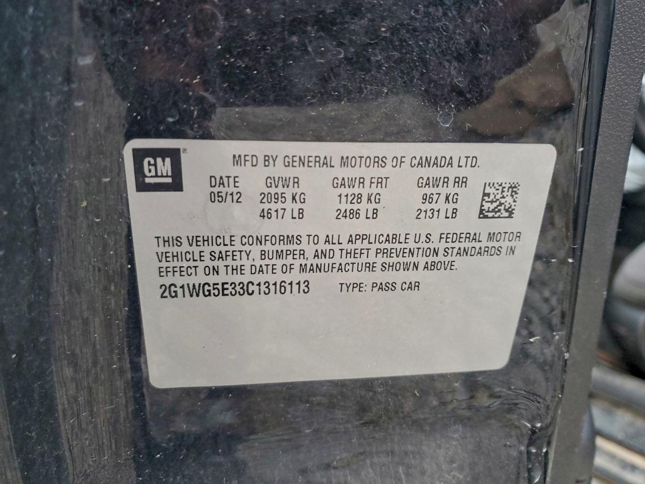 2012 Chevrolet Impala Lt VIN: 2G1WG5E33C1316113 Lot: 93112805