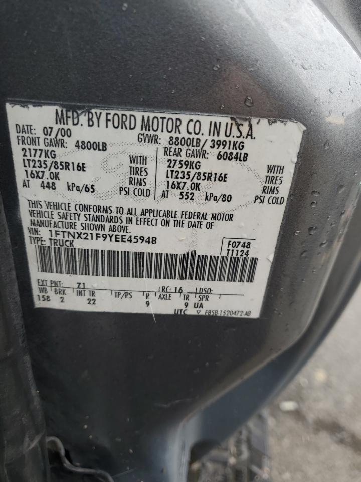 2000 Ford F250 Super Duty VIN: 1FTNX21F9YEE45948 Lot: 92411745
