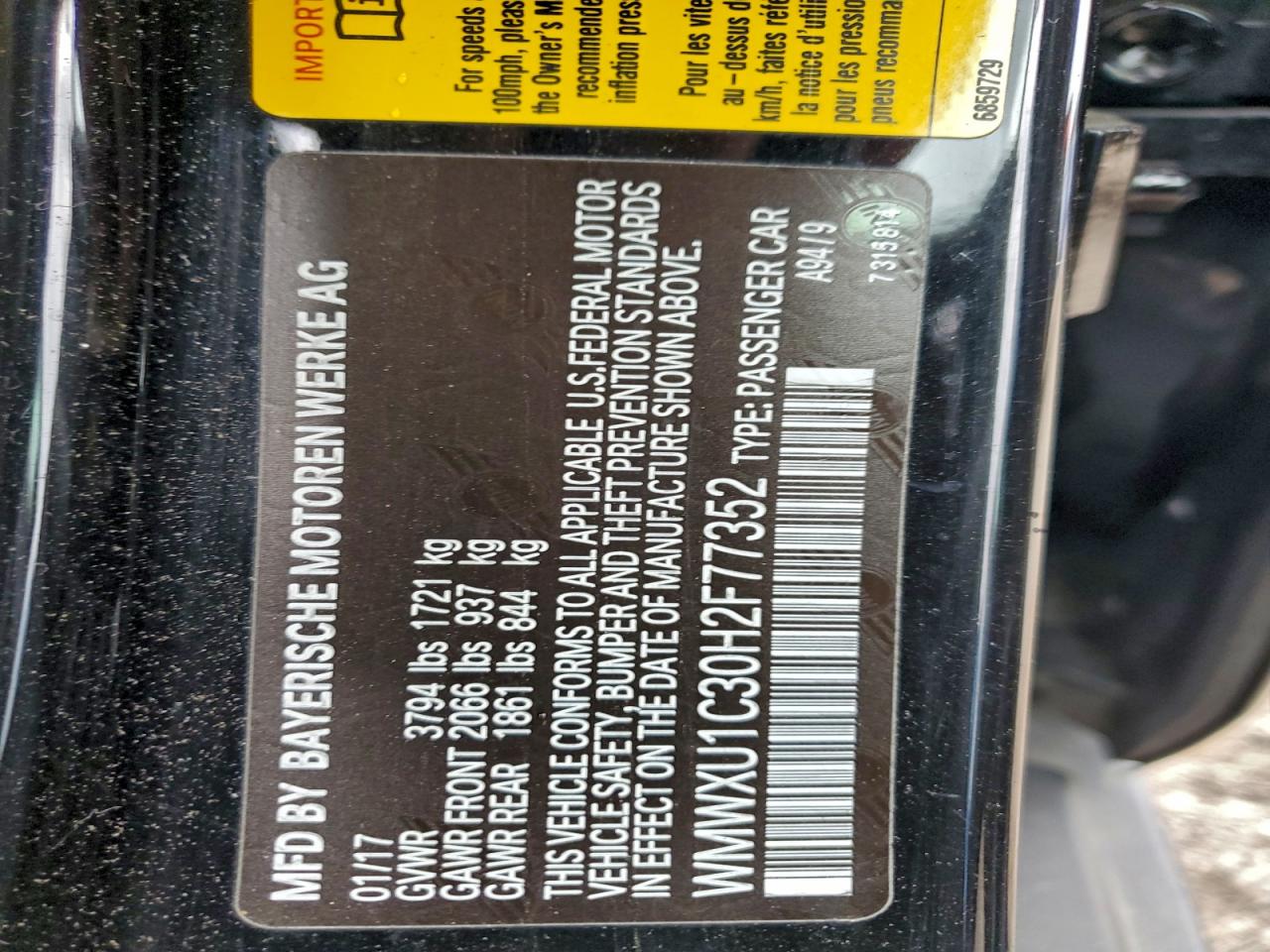 2017 Mini Cooper VIN: WMWXU1C30H2F77352 Lot: 94427565