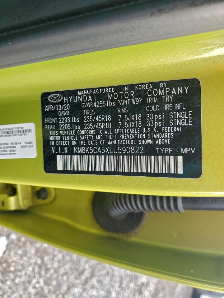 2020 Hyundai Kona Ultimate VIN: KM8K5CA5XLU590822 Lot: 92945095