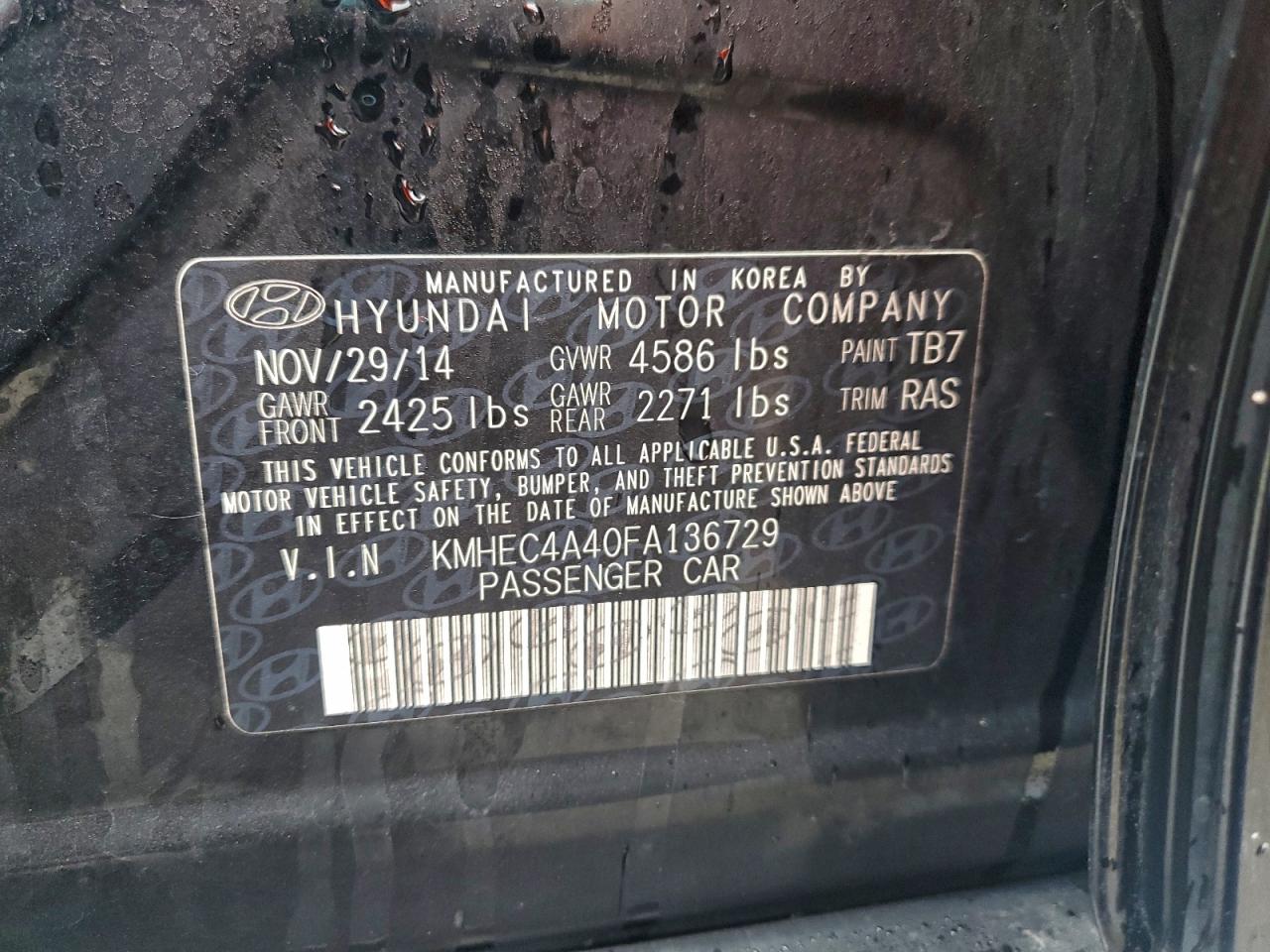 2015 Hyundai Sonata Hybrid VIN: KMHEC4A40FA136729 Lot: 93554875