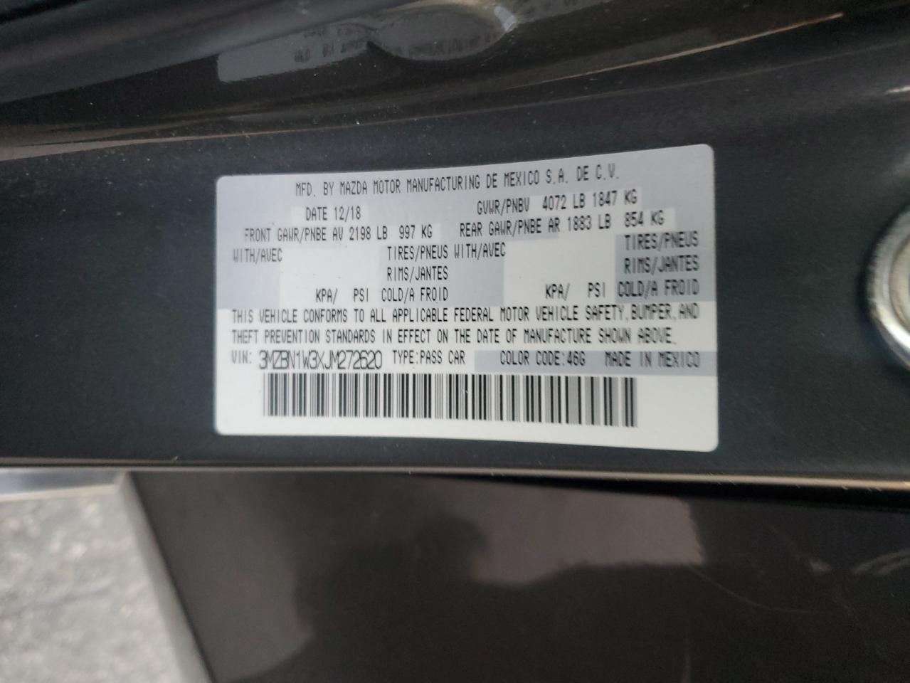 2018 Mazda 3 Grand Touring VIN: 3MZBN1W3XJM272620 Lot: 91817735