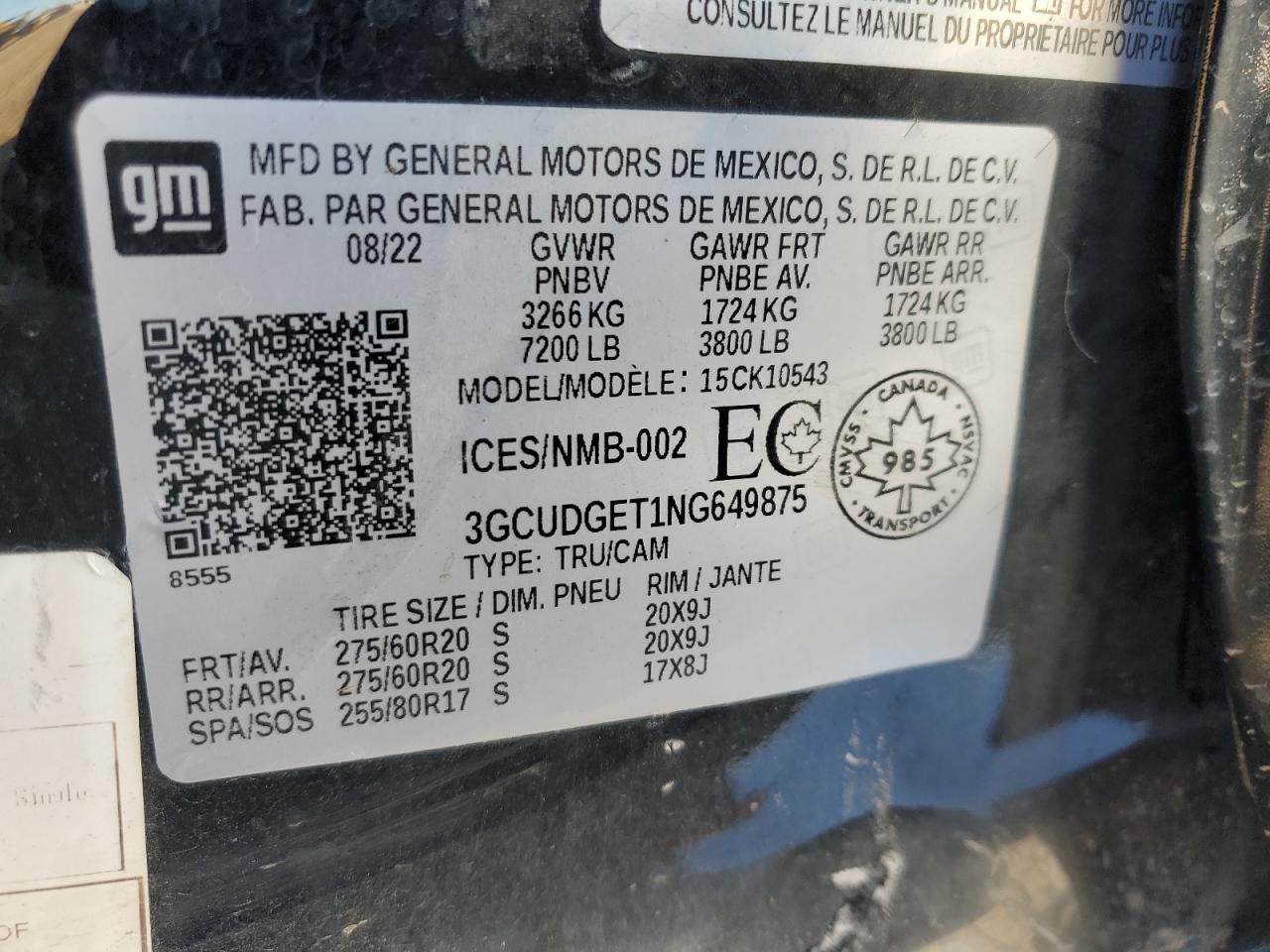 2022 Chevrolet Silverado K1500 Ltz VIN: 3GCUDGET1NG649875 Lot: 90889815