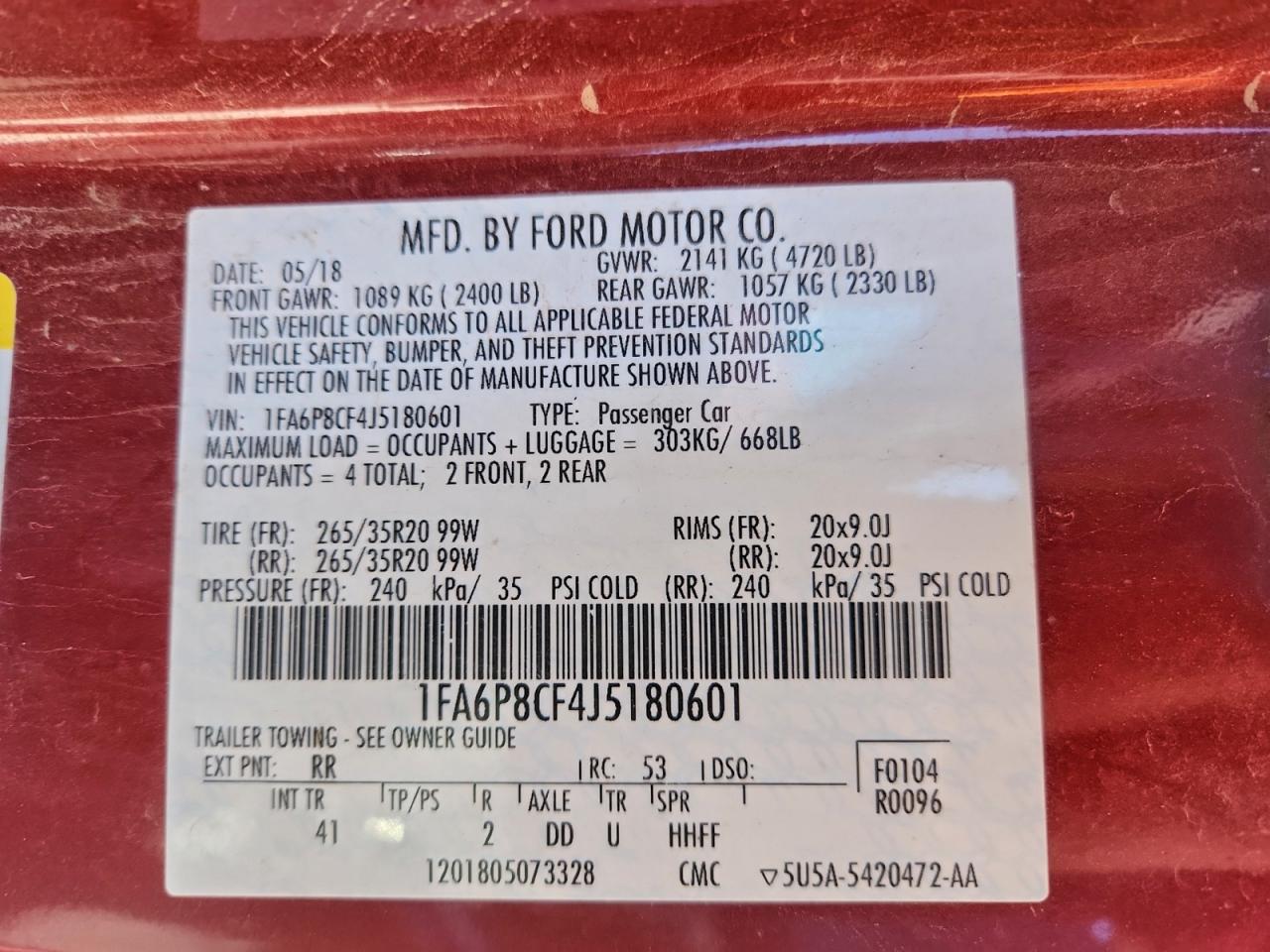 2018 Ford Mustang Gt VIN: 1FA6P8CF4J5180601 Lot: 94473505