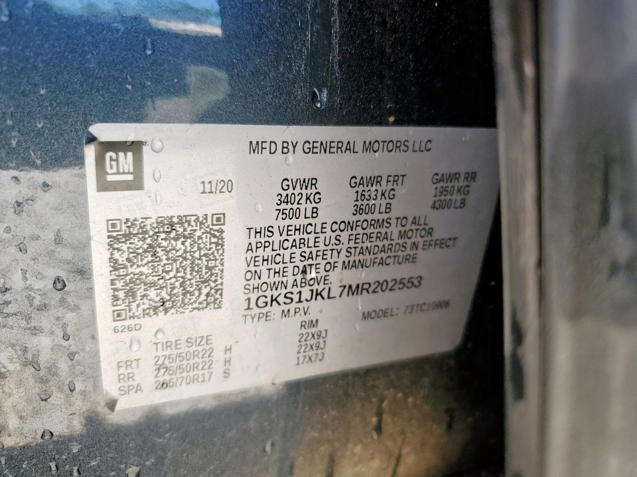 2021 GMC Yukon Xl Denali VIN: 1GKS1JKL7MR202553 Lot: 90744945
