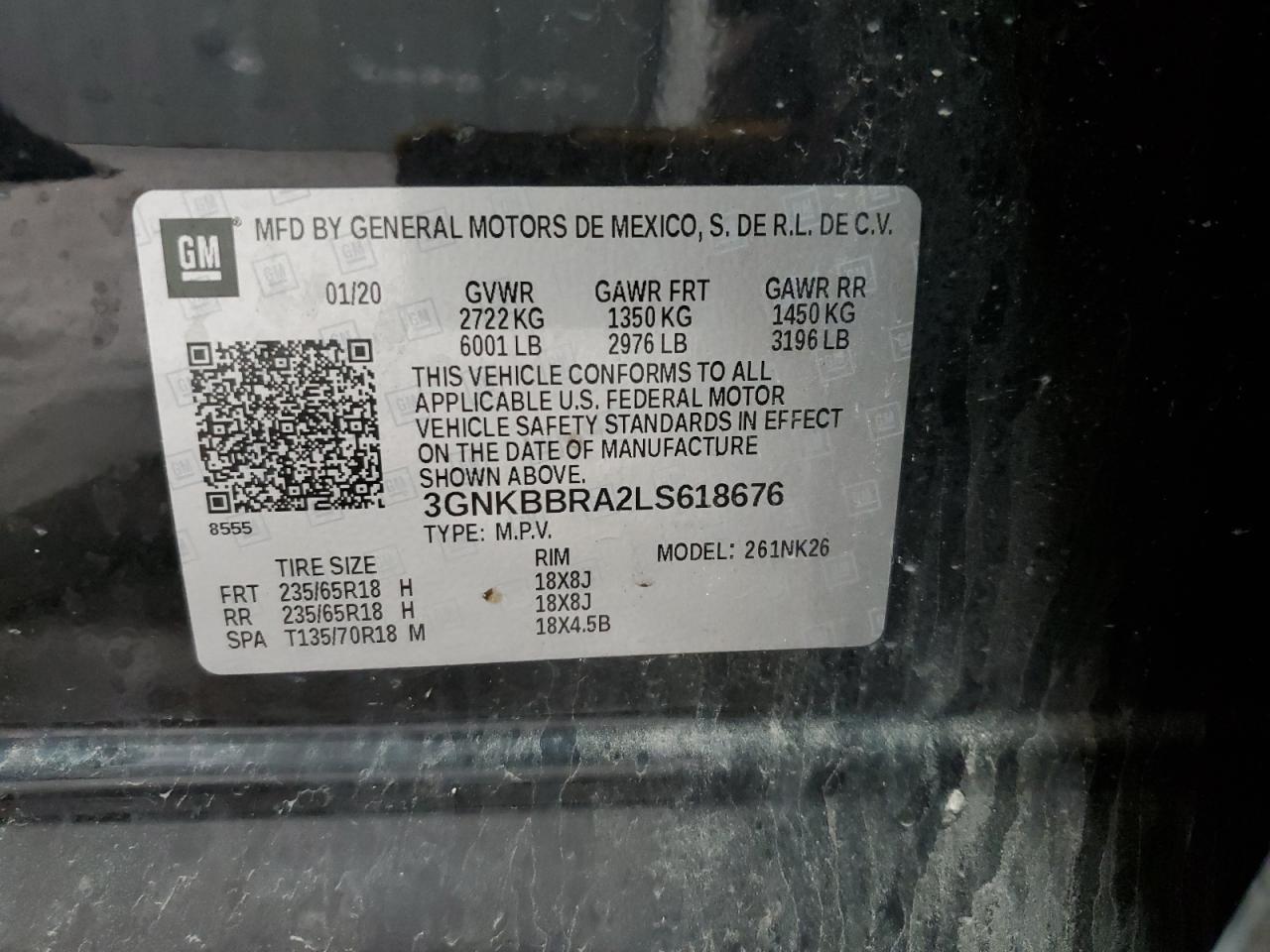 2020 Chevrolet Blazer 1Lt VIN: 3GNKBBRA2LS618676 Lot: 92663285