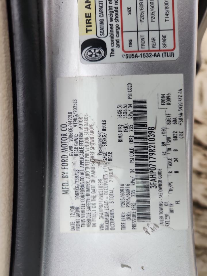 2009 Ford Fusion Se VIN: 3FAHP07179R210398 Lot: 91578015