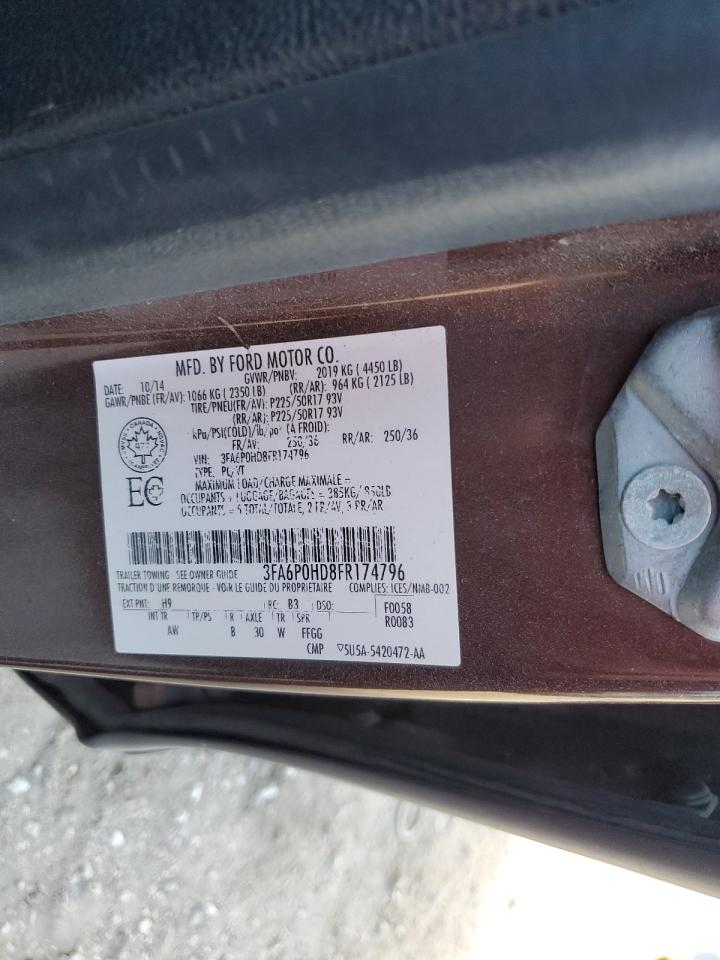 2015 Ford Fusion Se VIN: 3FA6P0HD8FR174796 Lot: 91197395