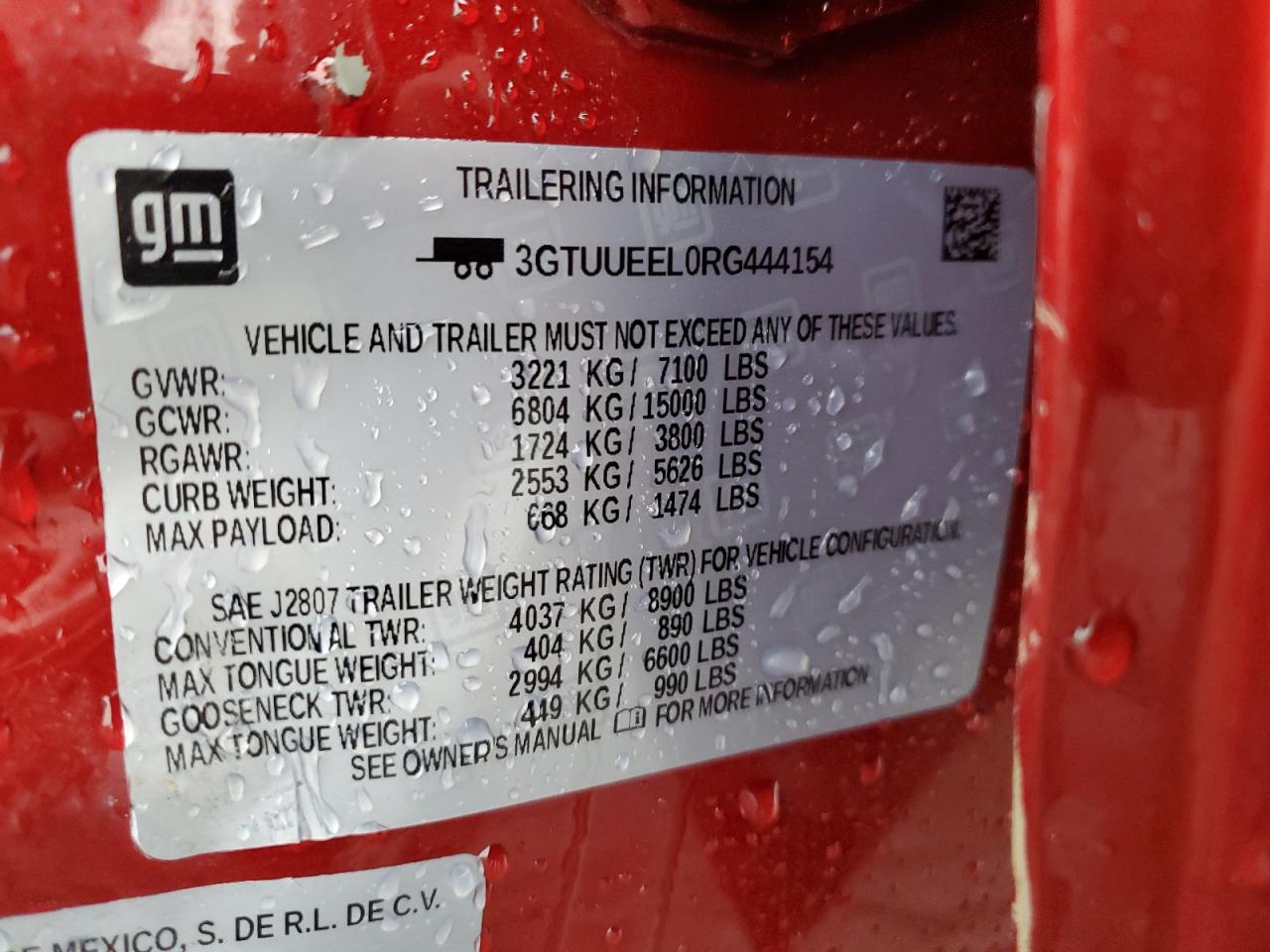 2024 GMC Sierra K1500 At4 VIN: 3GTUUEEL0RG444154 Lot: 93753025