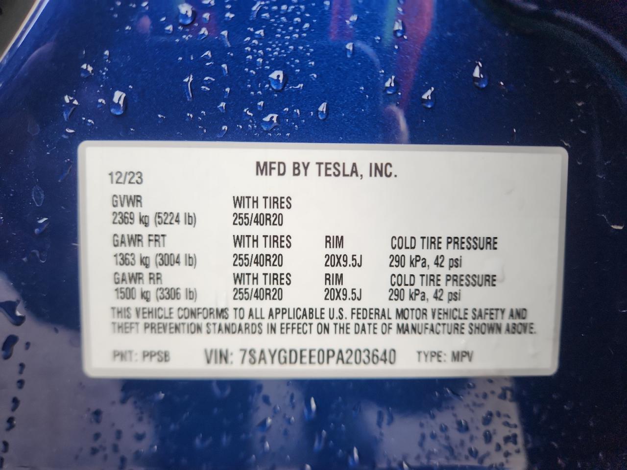 2023 Tesla Model Y VIN: 7SAYGDEE0PA203640 Lot: 93127325