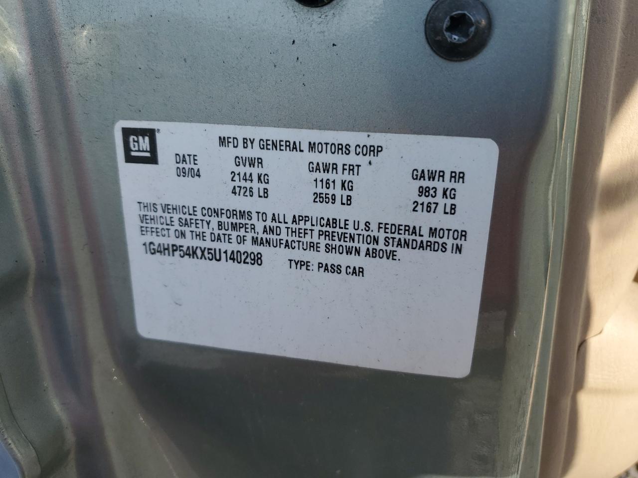 2005 Buick Lesabre Custom VIN: 1G4HP54KX5U140298 Lot: 94025595