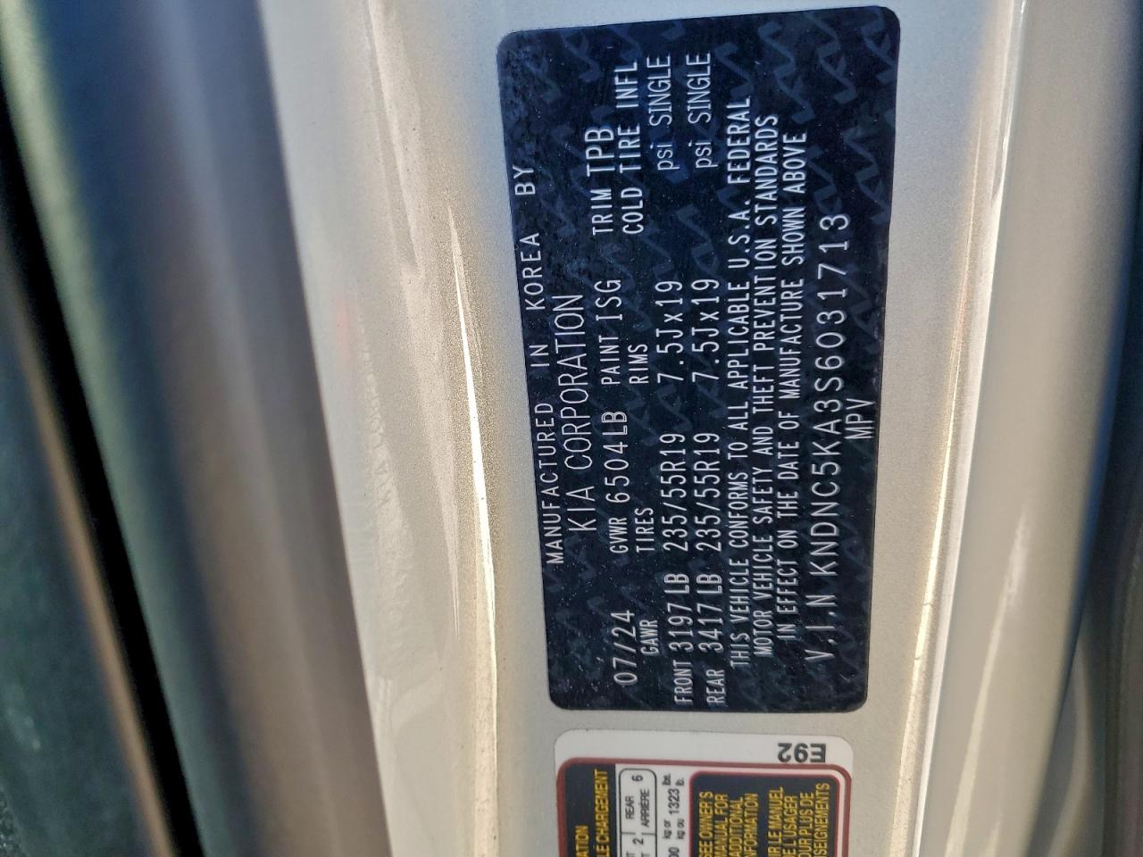 2025 Kia Carnival Ex VIN: KNDNC5KA3S6031713 Lot: 93973165