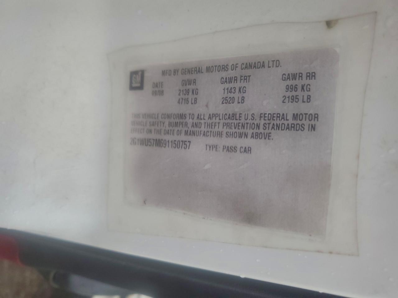 2009 Chevrolet Impala Ltz VIN: 2G1WU57M691150757 Lot: 94242845