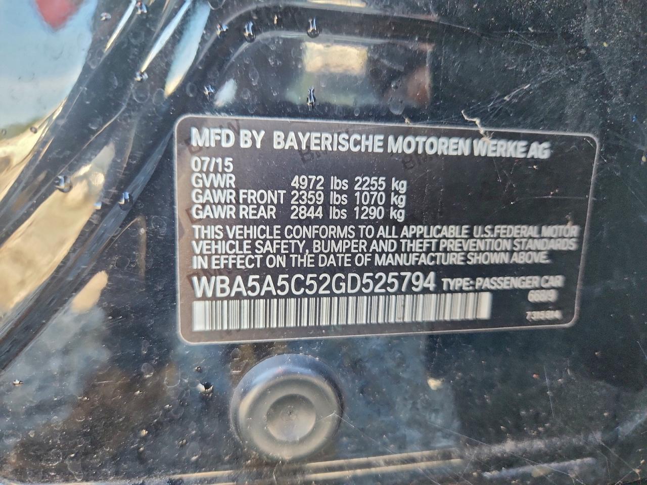 2016 BMW 528 I VIN: WBA5A5C52GD525794 Lot: 92515165