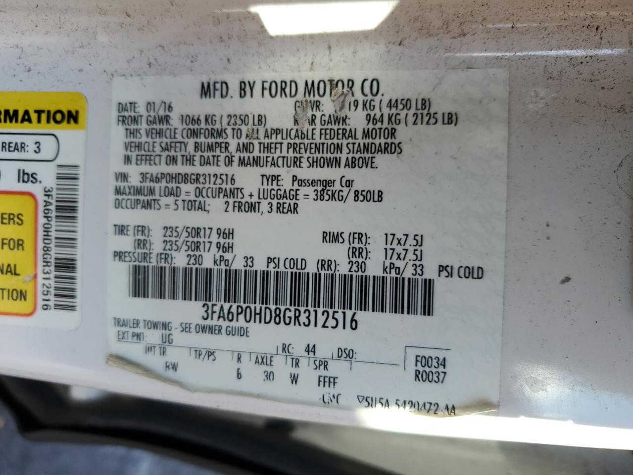 2016 Ford Fusion Se VIN: 3FA6P0HD8GR312516 Lot: 93376705