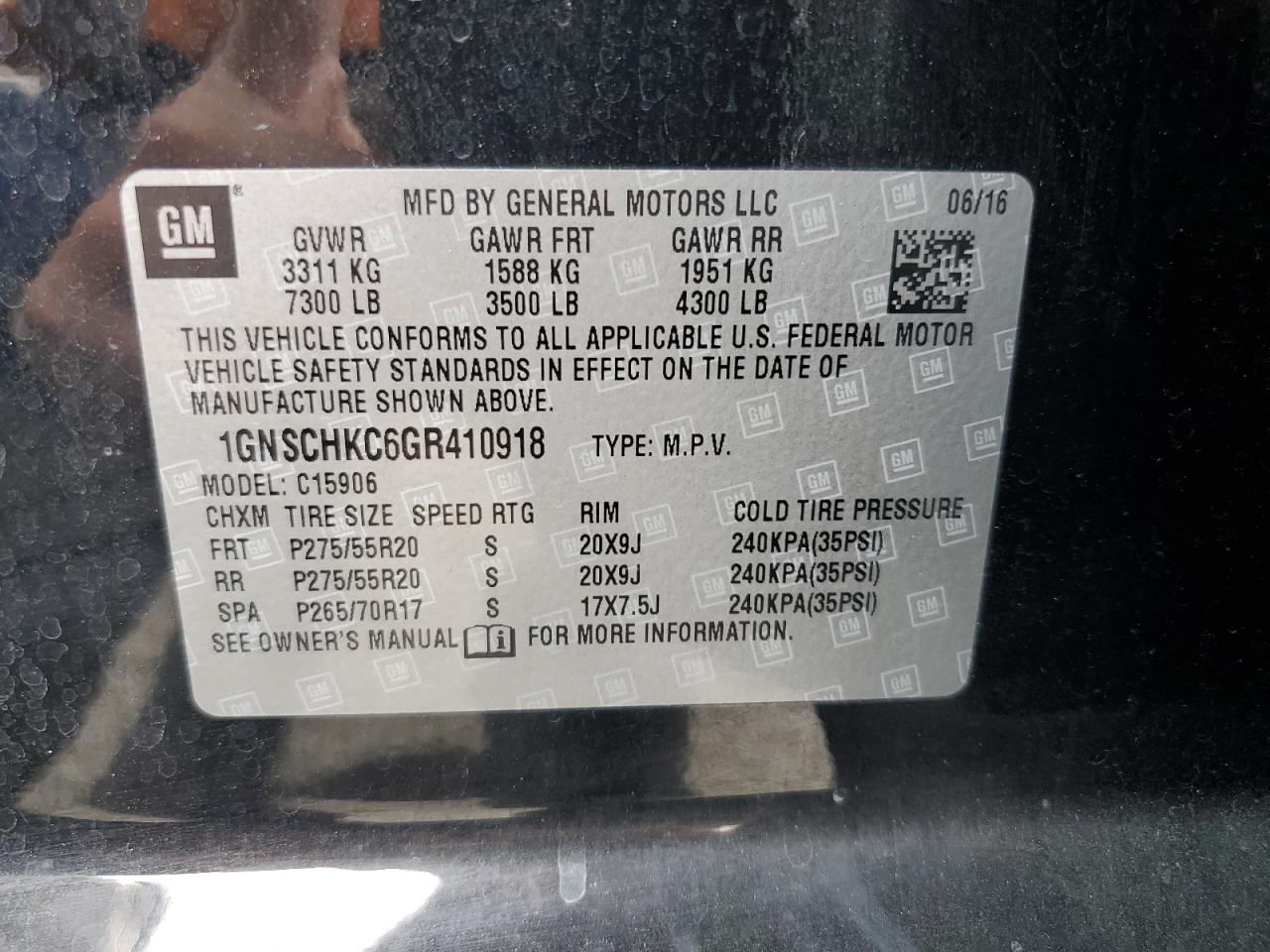2016 Chevrolet Suburban C1500 Lt VIN: 1GNSCHKC6GR410918 Lot: 92601675