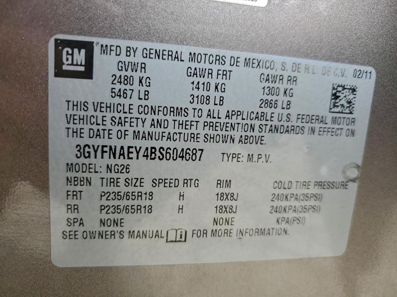 2011 Cadillac Srx Luxury Collection VIN: 3GYFNAEY4BS604687 Lot: 94149925