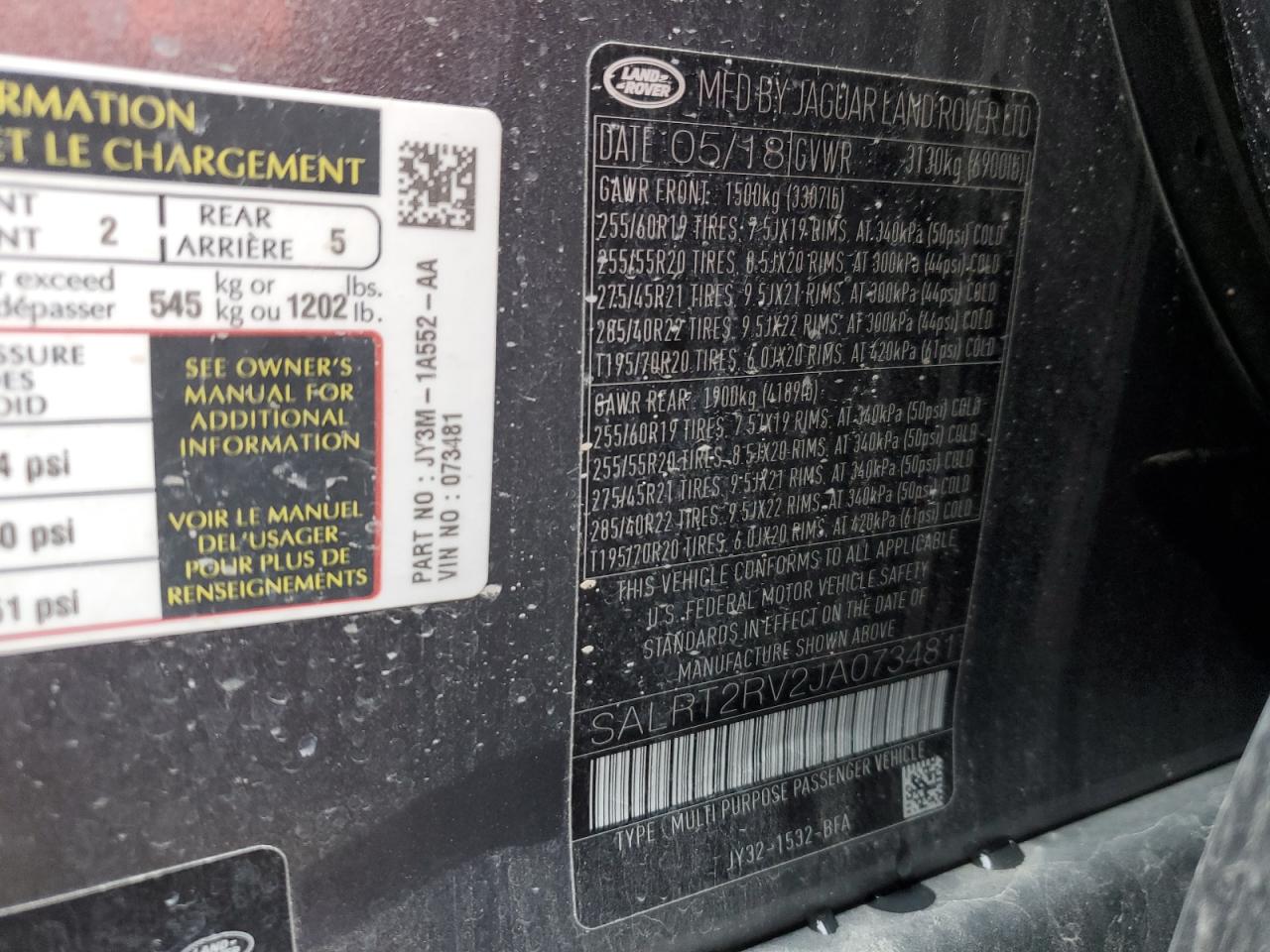 2018 Land Rover Discovery Hse Luxury VIN: SALRT2RV2JA073481 Lot: 90922155