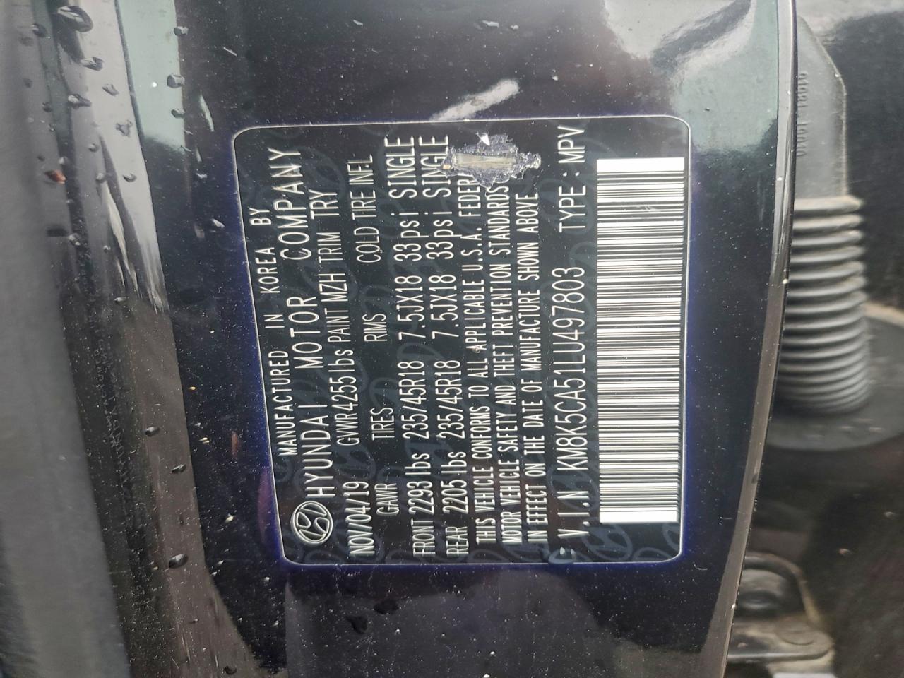 2020 Hyundai Kona Ultimate VIN: KM8K5CA51LU497803 Lot: 94629045