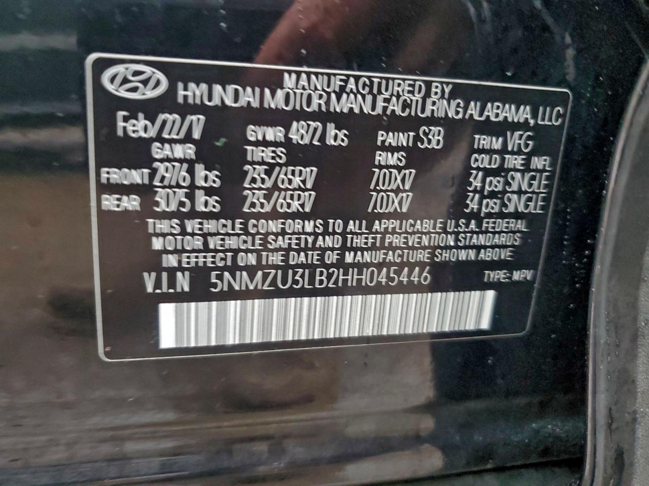 2017 Hyundai Santa Fe Sport VIN: 5NMZU3LB2HH045446 Lot: 94262195