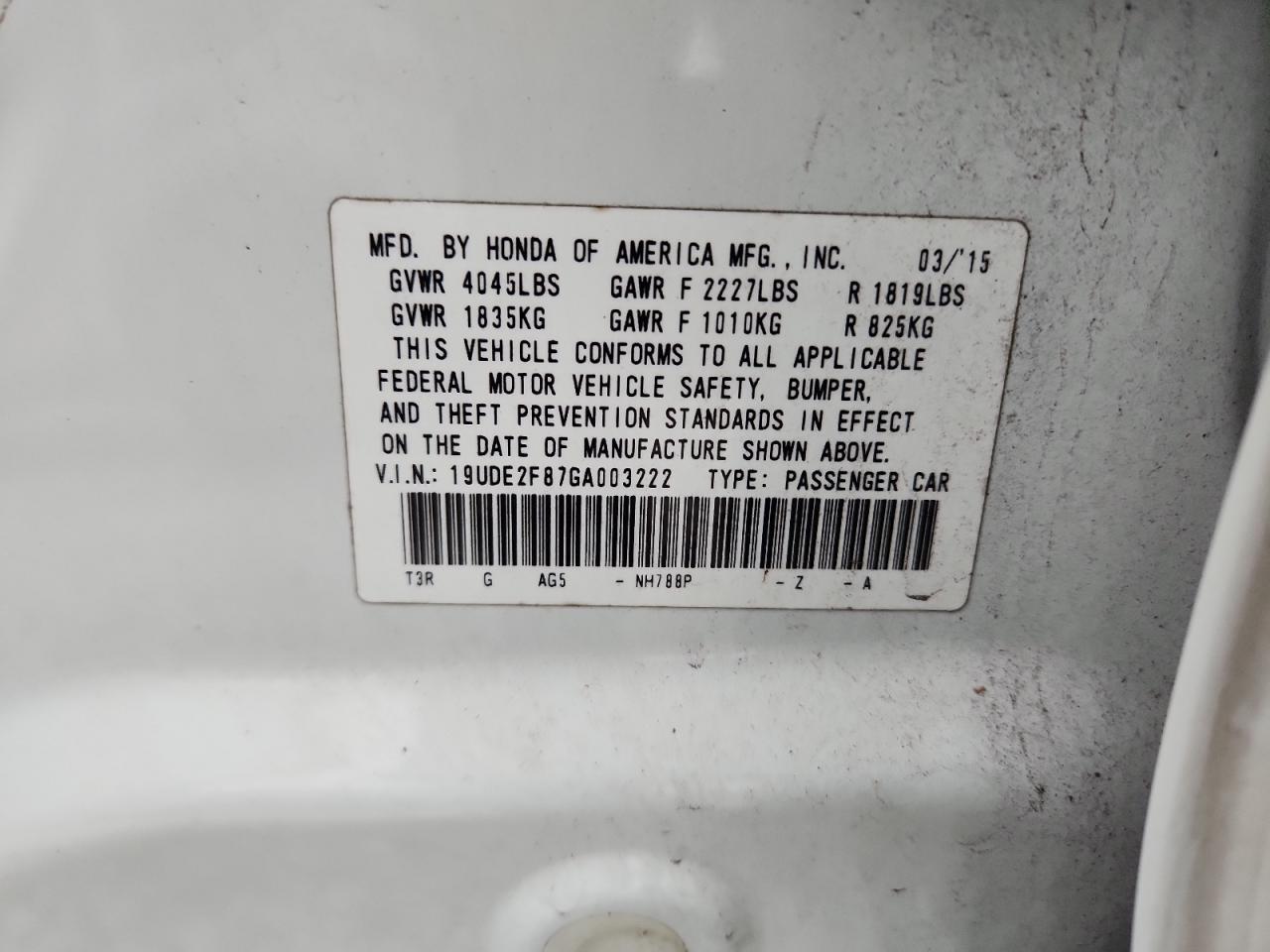 2016 Acura Ilx Premium VIN: 19UDE2F87GA003222 Lot: 93690985