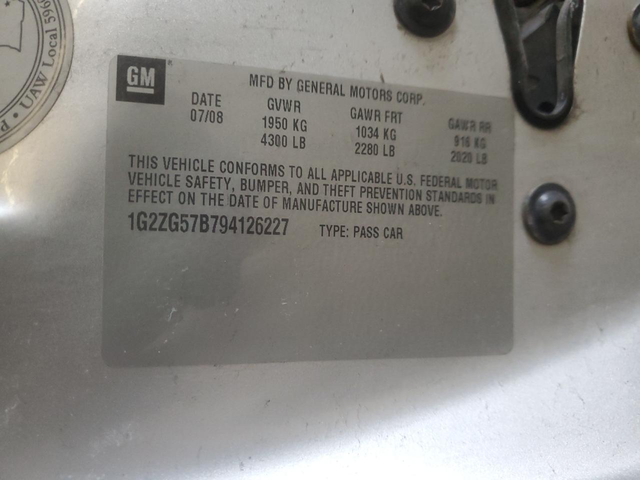2009 Pontiac G6 VIN: 1G2ZG57B794126227 Lot: 92495635