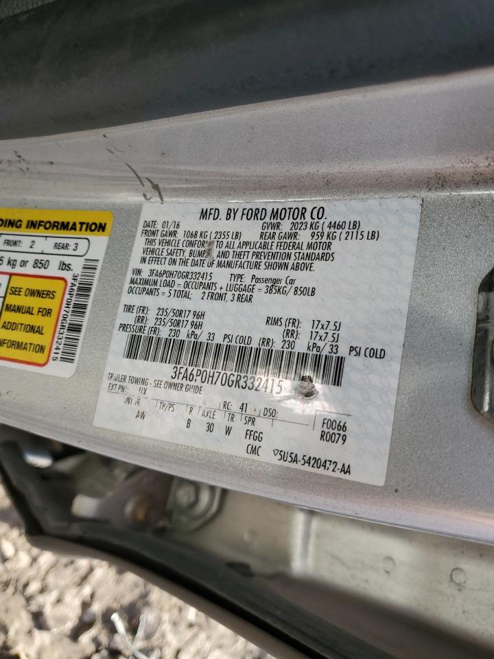 2016 Ford Fusion Se VIN: 3FA6P0H70GR332415 Lot: 91251845