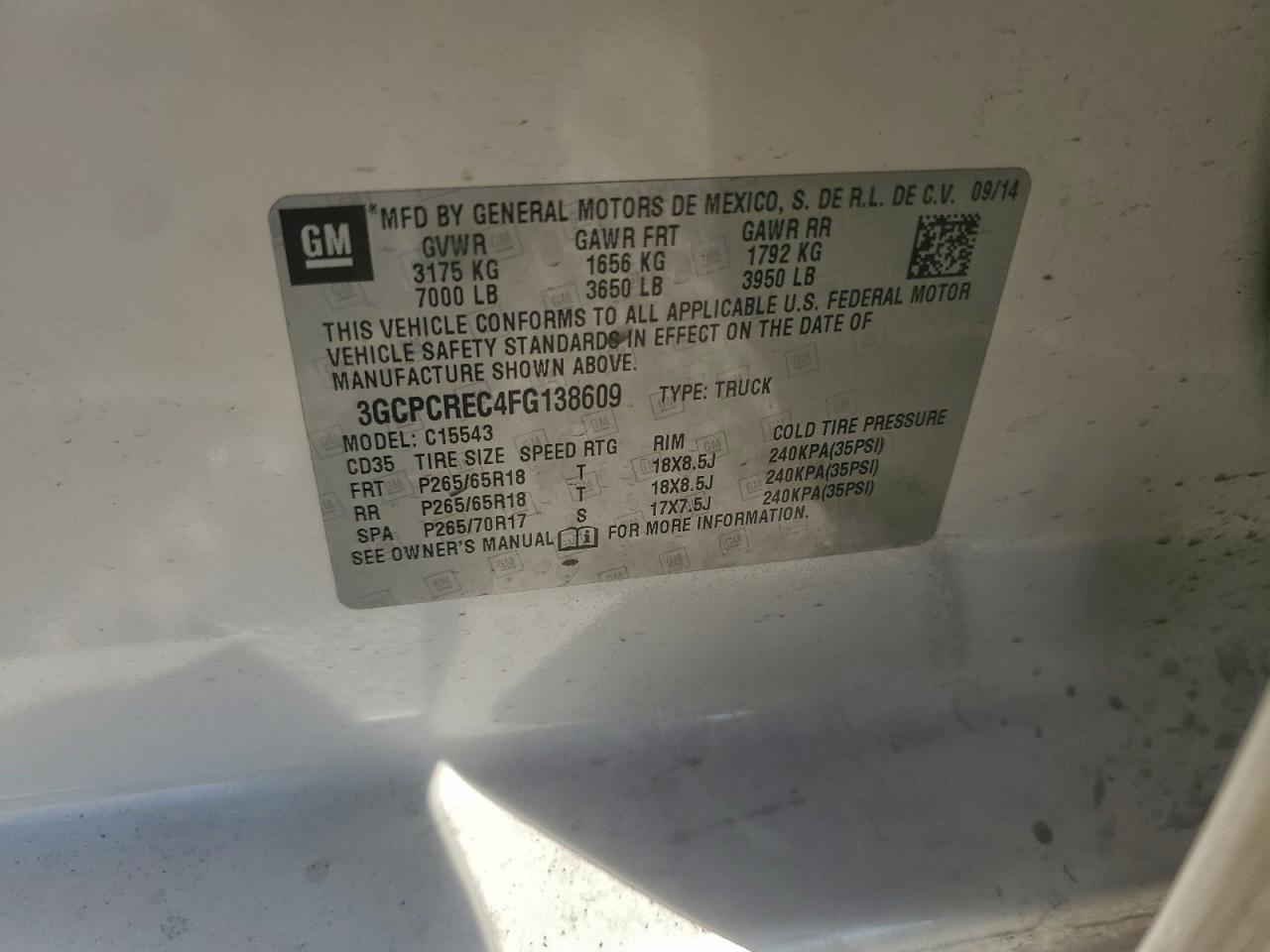 2015 Chevrolet Silverado C1500 Lt VIN: 3GCPCREC4FG138609 Lot: 93833345