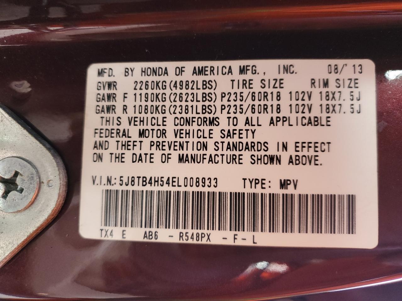 2014 Acura Rdx Technology VIN: 5J8TB4H54EL008933 Lot: 92238615