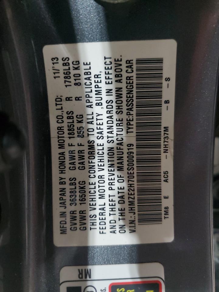 2014 Honda Insight Ex VIN: JHMZE2H70ES000919 Lot: 91530205