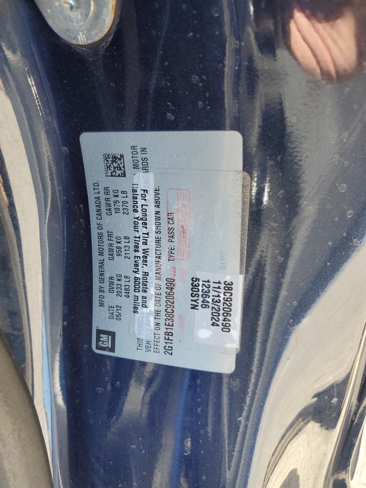 2012 Chevrolet Camaro Lt VIN: 2G1FB1E38C9206490 Lot: 91917165