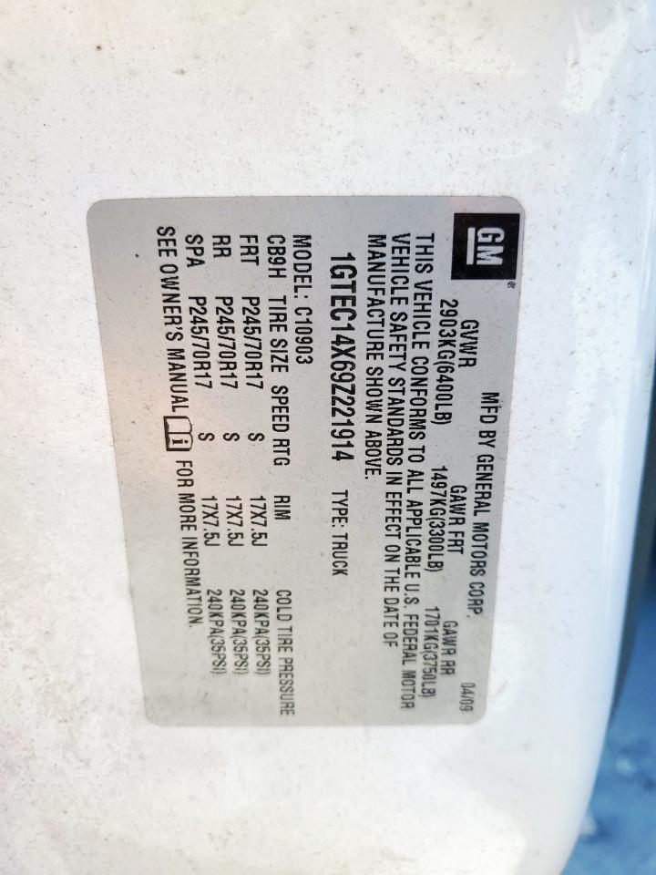 2009 GMC Sierra C1500 VIN: 1GTEC14X69Z221914 Lot: 92924075