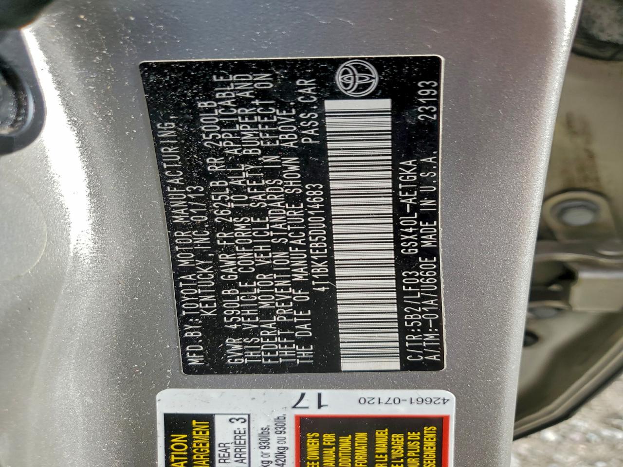 2013 Toyota Avalon Base VIN: 4T1BK1EB5DU014683 Lot: 94303835