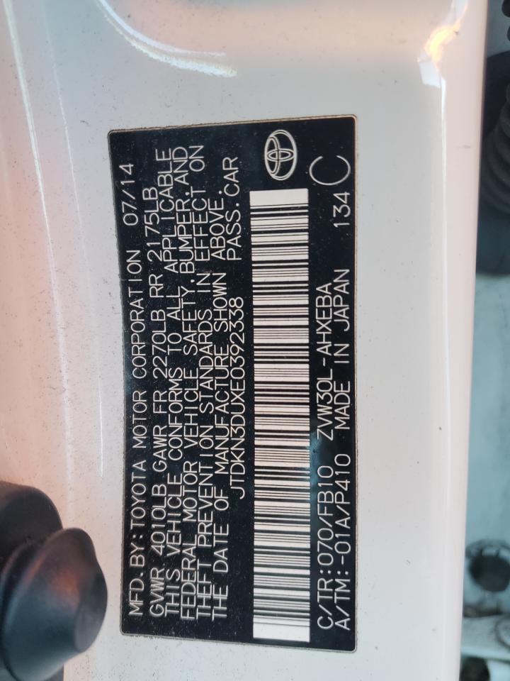 2014 Toyota Prius VIN: JTDKN3DUXE0392338 Lot: 93408785