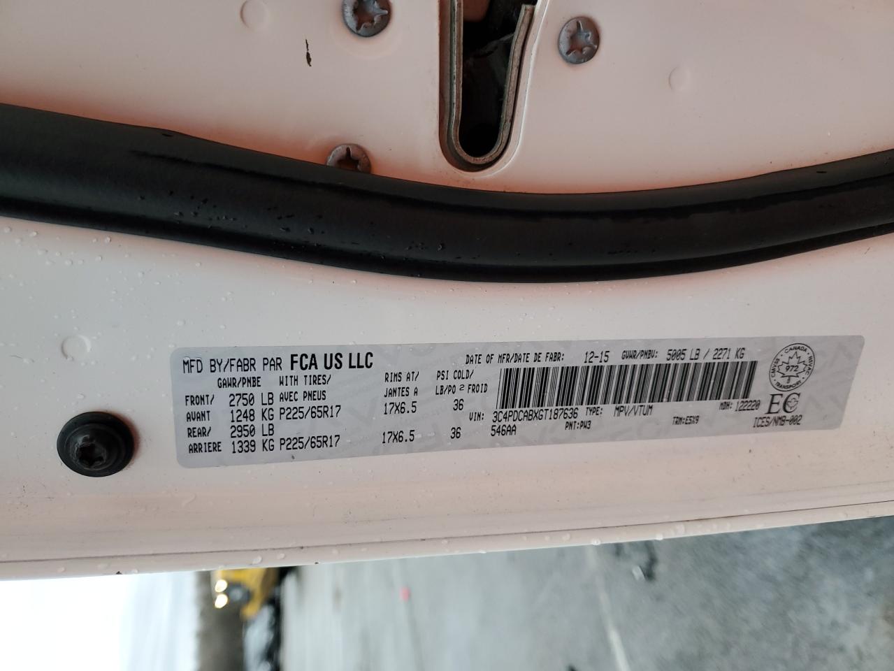 2016 Dodge Journey Se VIN: 3C4PDCABXGT187636 Lot: 91642135