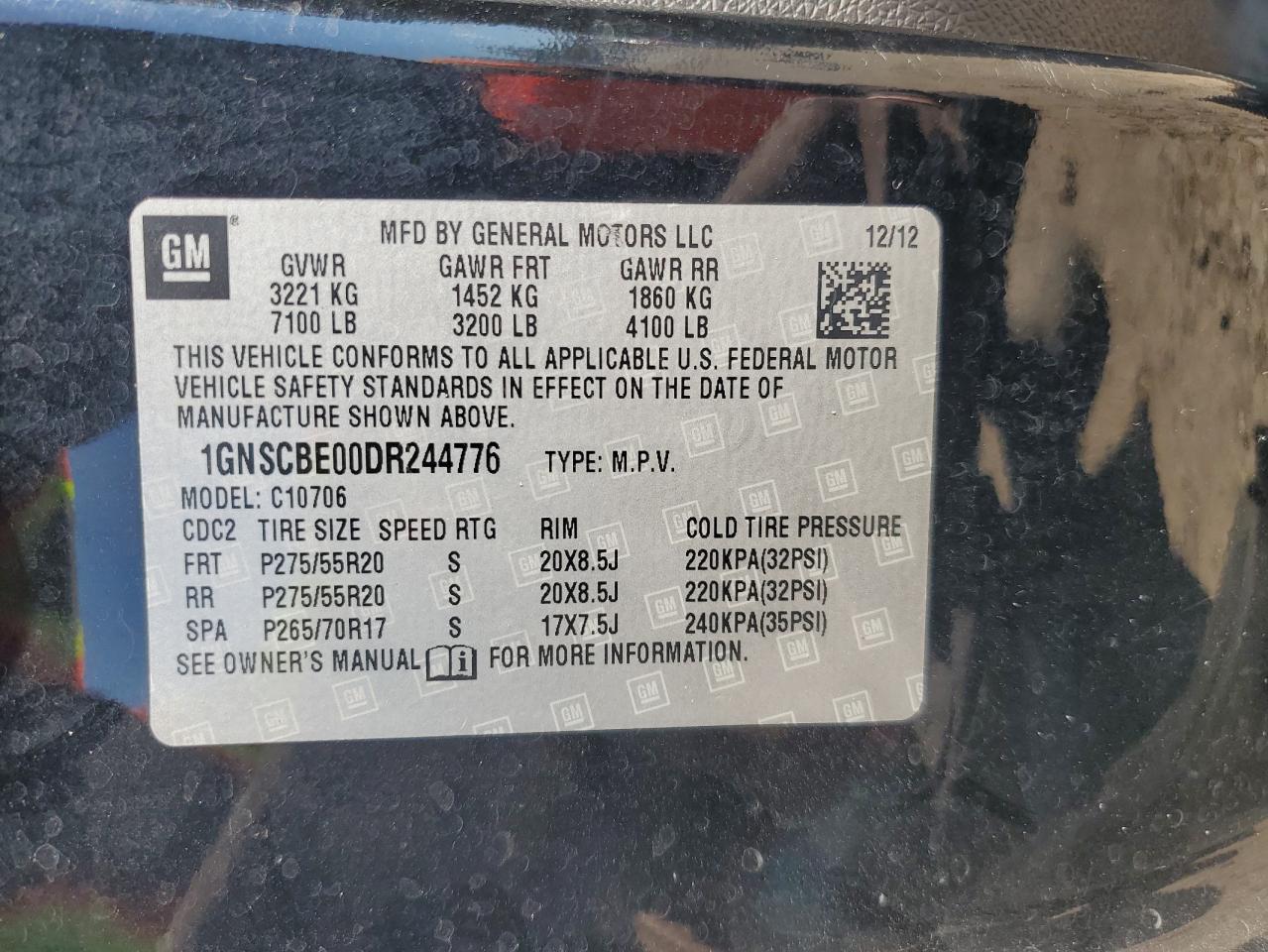 2013 Chevrolet Tahoe C1500 Lt VIN: 1GNSCBE00DR244776 Lot: 91173605