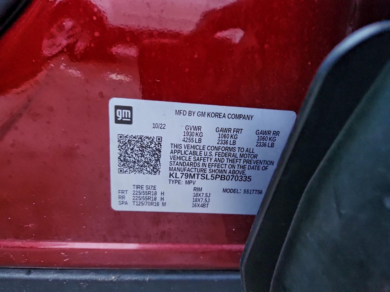 2023 Chevrolet Trailblazer Rs VIN: KL79MTSL5PB070335 Lot: 94282495