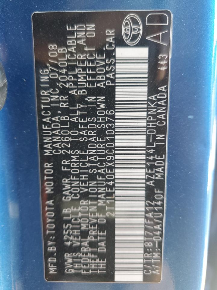 2009 Toyota Corolla Matrix S VIN: 2T1LE40EX9C010376 Lot: 92458145