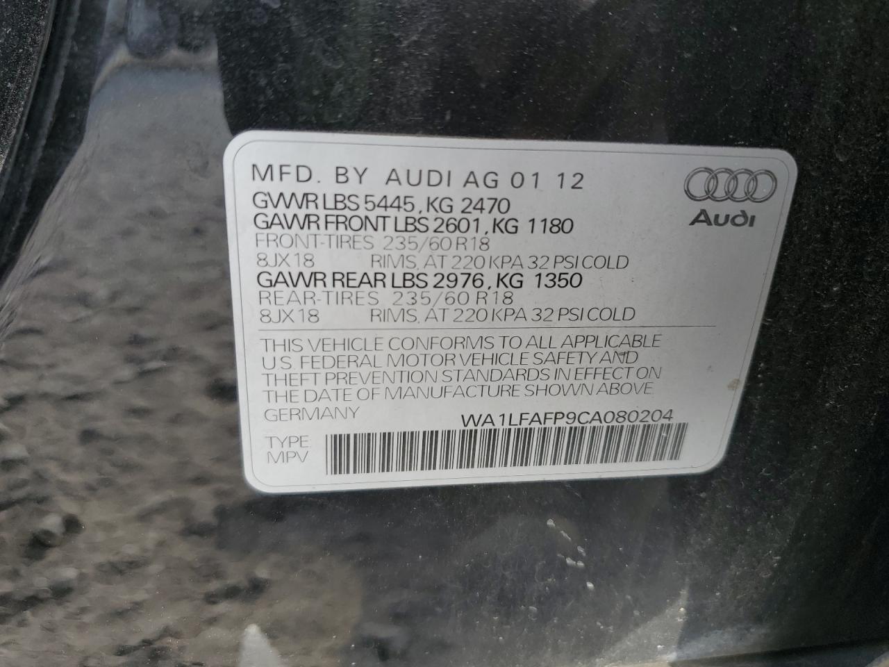 2012 Audi Q5 Premium Plus VIN: WA1LFAFP9CA080204 Lot: 93536675