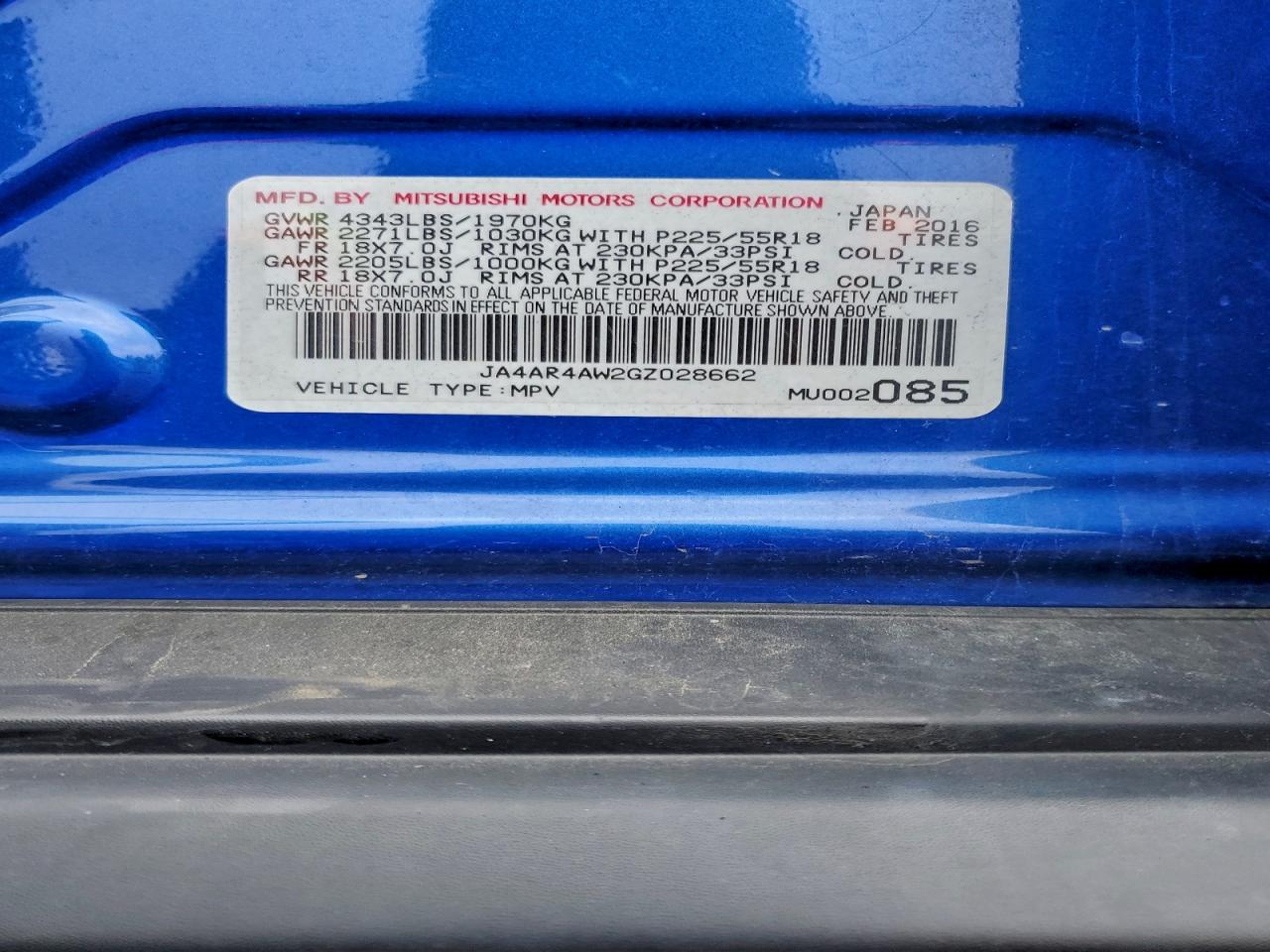 2016 Mitsubishi Outlander Sport Sel VIN: JA4AR4AW2GZ028662 Lot: 94093645