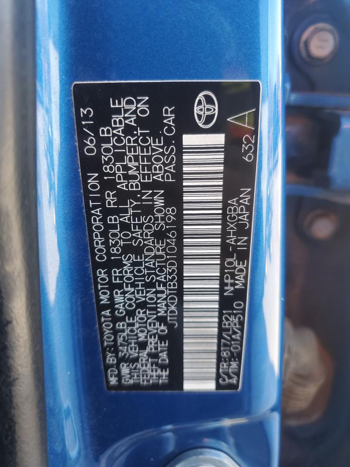2013 Toyota Prius C VIN: JTDKDTB33D1046198 Lot: 91765435
