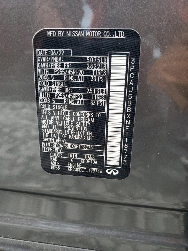 2022 Infiniti Qx50 Luxe VIN: 3PCAJ5BBXNF118773 Lot: 91775405