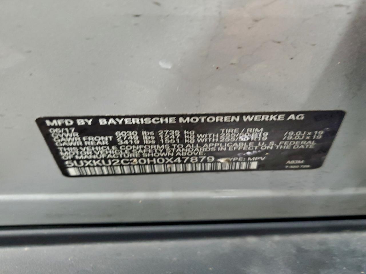 2017 BMW X6 xDrive35I VIN: 5UXKU2C30H0X47879 Lot: 94486175