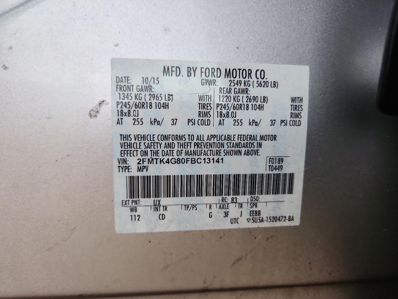 2015 Ford Edge Se VIN: 2FMTK4G80FBC13141 Lot: 92530035