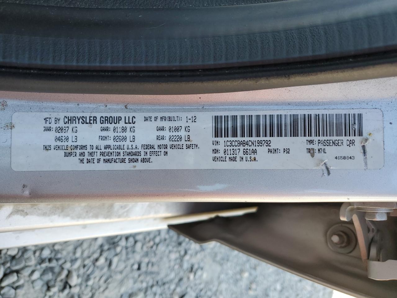 2012 Chrysler 200 Lx VIN: 1C3CCBAB4CN199792 Lot: 91204145