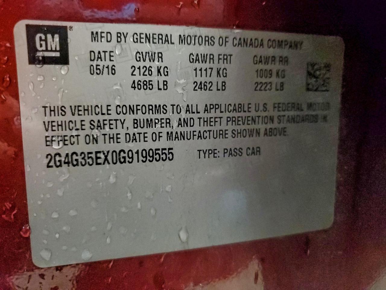 2016 Buick Regal Sport Touring VIN: 2G4G35EX0G9199555 Lot: 93629825