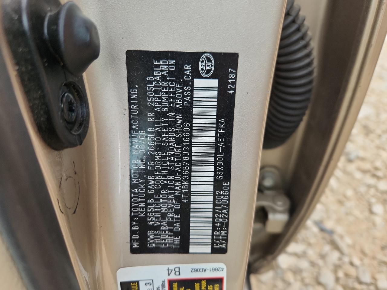 2008 Toyota Avalon Xl VIN: 4T1BK36B78U316606 Lot: 93394585