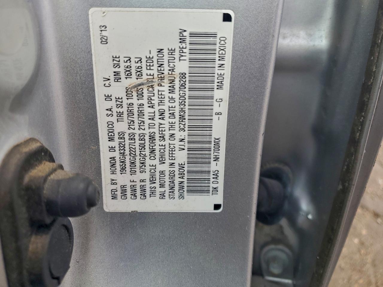 2013 Honda Cr-V Lx VIN: 3CZRM3H35DG706288 Lot: 94571375