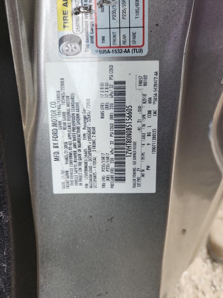 2008 Ford Mustang VIN: 1ZVHT80N085156605 Lot: 92133235